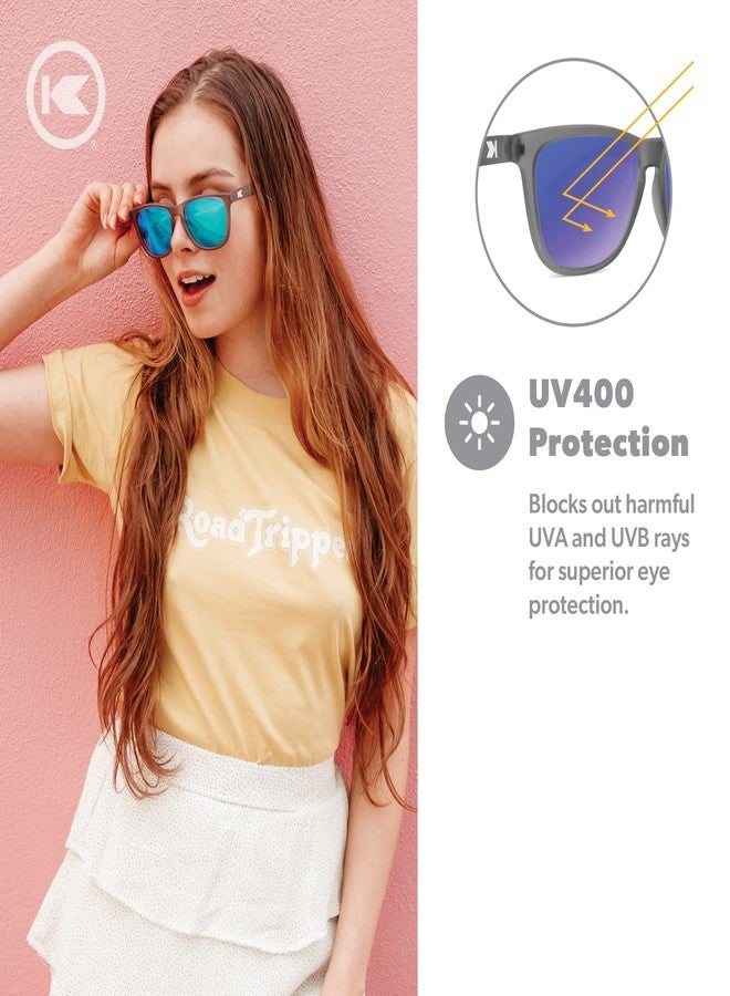 Knockaround Classics Polarized Sunglasses for Men & Women - Impact Resistant Lenses & Full UV400 Protection, Translucent Grey Frames/Blue Reflective Lenses - Image 4