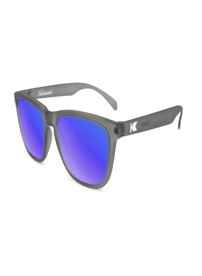 Knockaround Classics Polarized Sunglasses for Men & Women - Impact Resistant Lenses & Full UV400 Protection, Translucent Grey Frames/Blue Reflective Lenses - Image 1