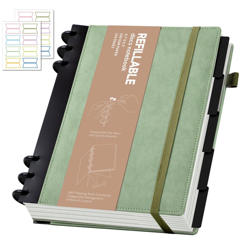 Yoment Leather Journal Notebooks for Work Refillable 224 Page 100 GSM Thick 5 Subject Notebook with Removable Dividers Tabs Hardcover Notebook for School Note Taking Teachers Women Men 6.1 x 8.3,Green - Image 1