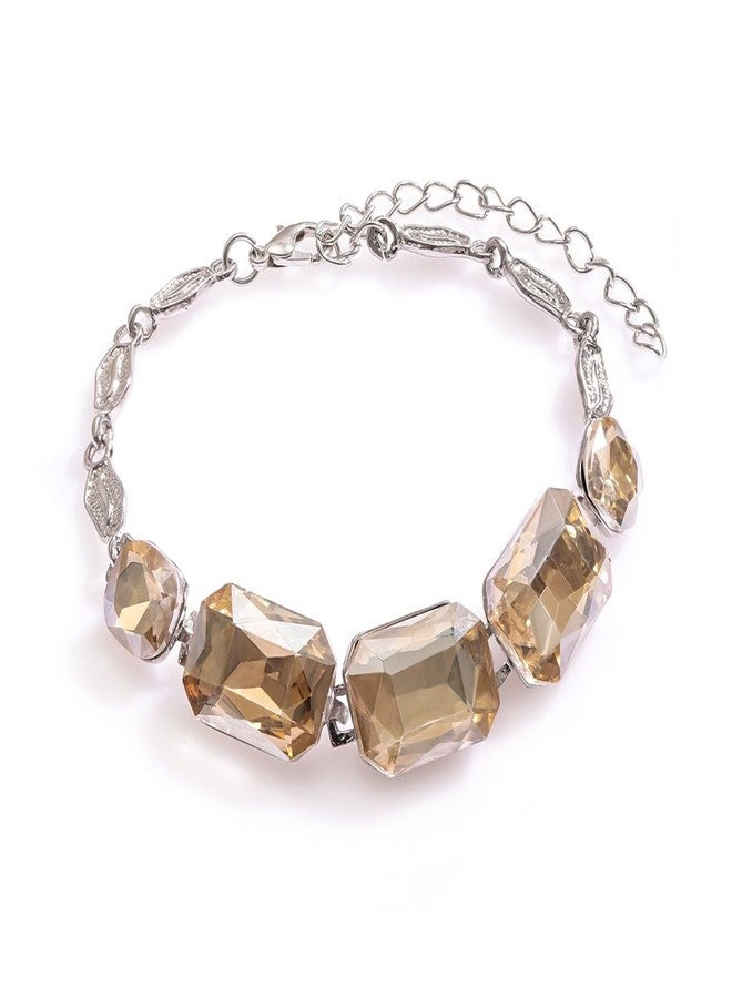 Rubans Women Brass Cubic Zirconia Silver-Plated Link Bracelet - Image 2