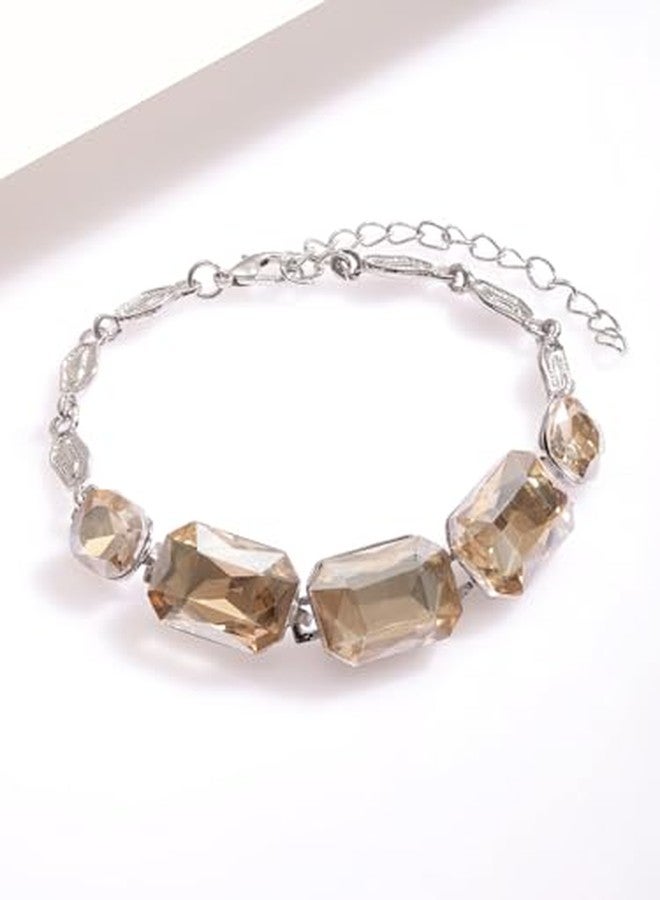 Rubans Women Brass Cubic Zirconia Silver-Plated Link Bracelet - Image 4