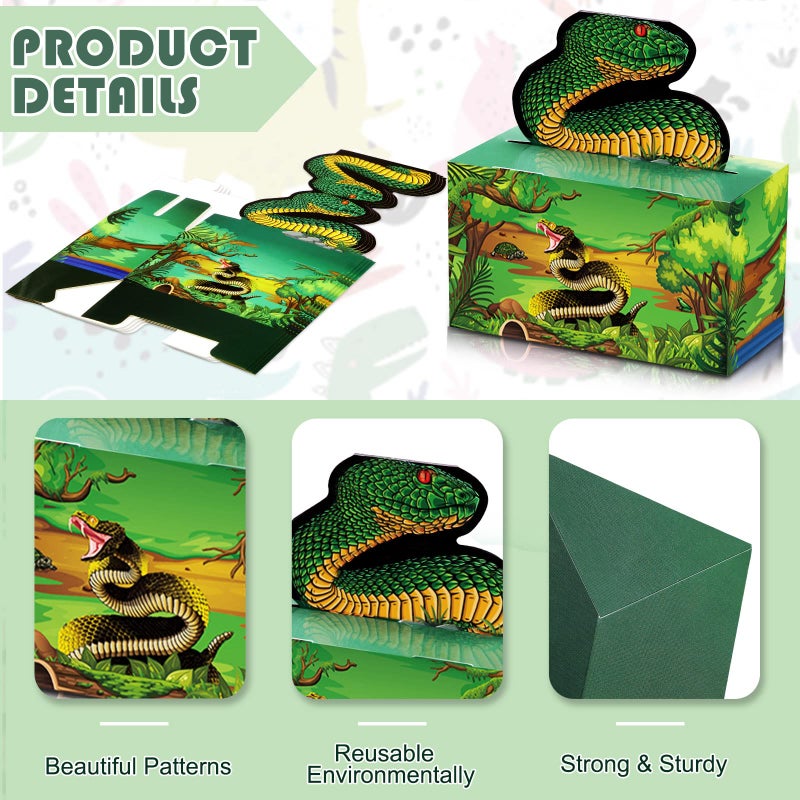 Nezyo 24 Pcs Reptile Birthday Party Supplies Snake Party Decorations Lizard Frog Crocodile Boxes for Jungle Baby Shower Birthday, 4.8 x 2.4 x 6.3 Inch - Image 3