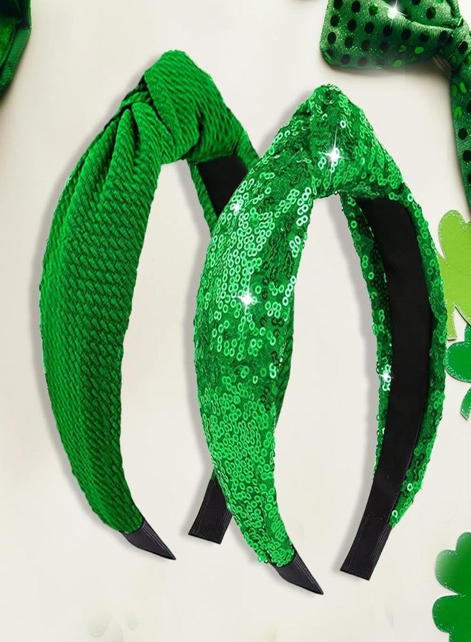 RUPOFUZA St. Patrick’s Day Headbands Knotted Irish Green Clover Shamrock Headbands St Patricks Hair Accessories - Wide Hair Bands for Women and Girls - Image 2