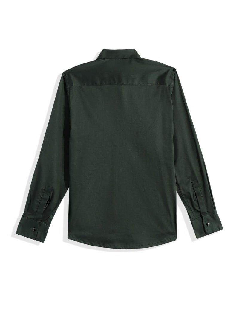 CHARCHIT Boys Spread Collar Full Sleeve Embroidered Shirt DarkGreen - Image 2