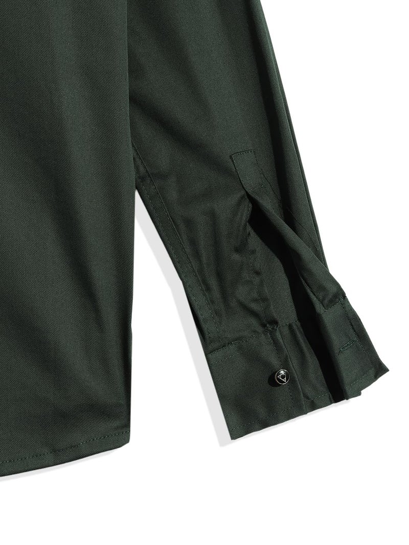CHARCHIT Boys Spread Collar Full Sleeve Embroidered Shirt DarkGreen - Image 5
