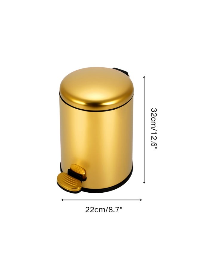 GoldenLike - Stainless Steel Trash Bin Gold Trash Can, 6L Step-On Bin Round Garbage Bin with Soft Close Lid and Foot PedalTrashcan Mini Wastebasket Trash Container for Home, Bathroom, Kitchen, Office - Image 1