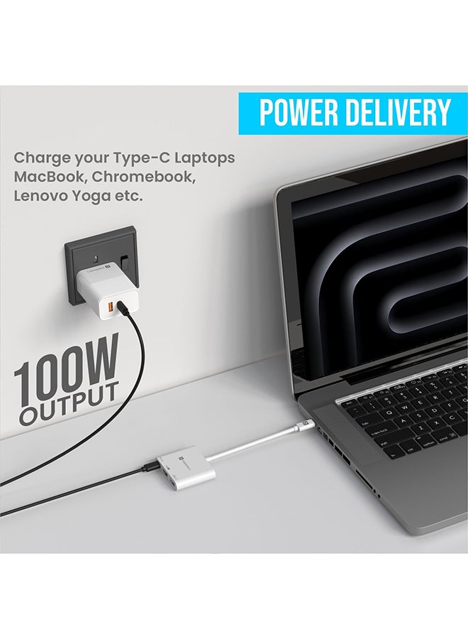 Portronics Renewed - Portronics C-Konnect Type C to HDMI Adapter - 3-in-1 Multiport USB C Hub with 4K@30Hz, USB 3.0 @ 5Gbps, and 100W PD Charging for Laptops and Type C Devices - Image 2