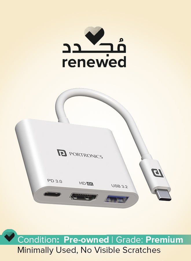 Portronics Renewed - Portronics C-Konnect Type C to HDMI Adapter - 3-in-1 Multiport USB C Hub with 4K@30Hz, USB 3.0 @ 5Gbps, and 100W PD Charging for Laptops and Type C Devices - Image 1