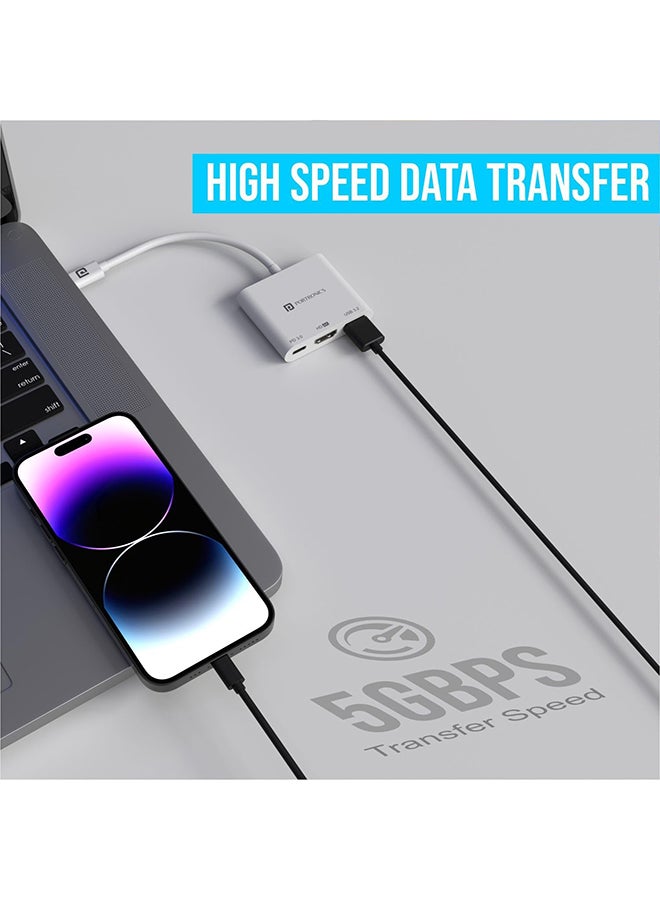 Portronics Renewed - Portronics C-Konnect Type C to HDMI Adapter - 3-in-1 Multiport USB C Hub with 4K@30Hz, USB 3.0 @ 5Gbps, and 100W PD Charging for Laptops and Type C Devices - Image 5