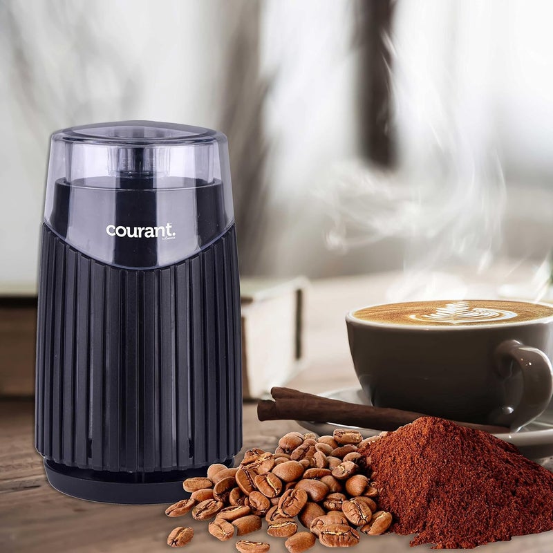COURANT Electric Coffee Grinder One Touch, Coffee Bean and Spice Grinder, With Heavy-Duty Stainless Steel Blades Durable Base,150 Watt Powerful Motor, Black - Image 1