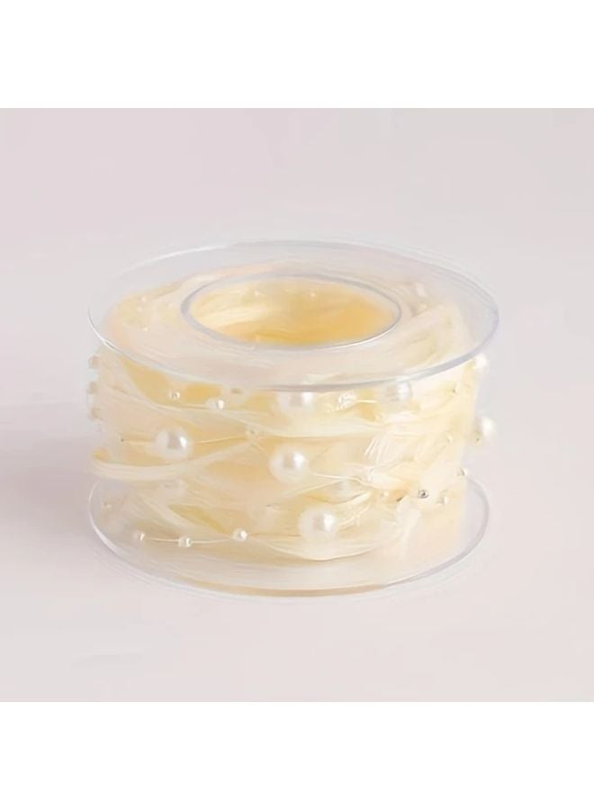 Yellow Satin Ribbon with Pearls 1cm x 5 Yards for Gift Wrapping Wedding Decor - Image 4