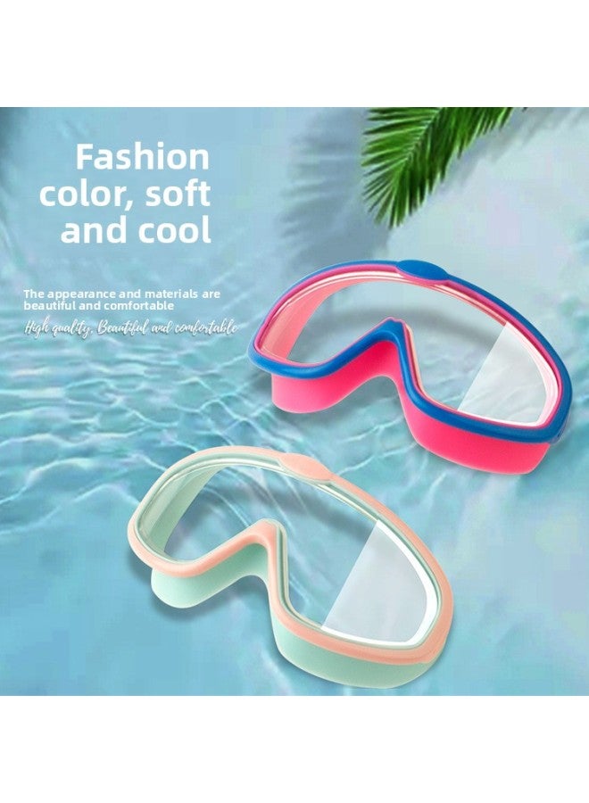 Wecen Children's Swimming Goggles Anti-fog Waterproof HD Professional Men's And Women's Large Frame Swimming Goggles Diving Goggles Set Of Lanzhi-Color:Single Swimming Goggles (packed In Bag) - Large Transparent Frame - Pink Blue (children)★