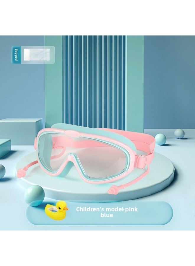 Wecen Children's Swimming Goggles Anti-fog Waterproof HD Professional Men's And Women's Large Frame Swimming Goggles Diving Goggles Set Of Lanzhi-Color:Single Swimming Goggles (packed In Bag) - Large Transparent Frame - Pink Blue (children)★