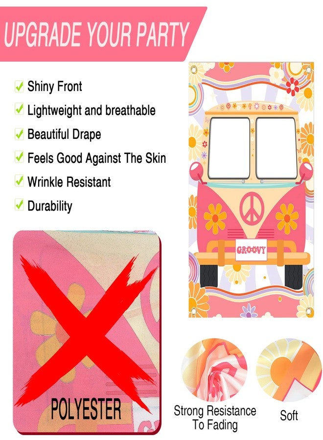 RTHPY Hippie Bus Photo Prop Groovy Party Decorations Selfie Frame Backdrop Retro Girl Daisy Background Large Banner Decor Groovy Hippie Theme Birthday Party Baby Shower 60's 70's Decor 59 * 39.4 Inch - Image 5