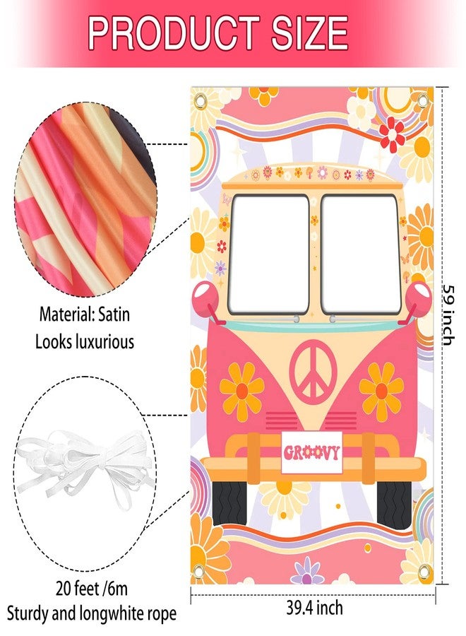 RTHPY Hippie Bus Photo Prop Groovy Party Decorations Selfie Frame Backdrop Retro Girl Daisy Background Large Banner Decor Groovy Hippie Theme Birthday Party Baby Shower 60's 70's Decor 59 * 39.4 Inch - Image 2