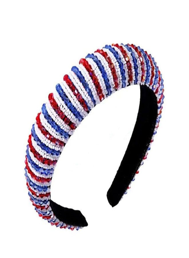 سوتشات طوق رأس سوتشات للاحتفال بيوم الاستقلال الأمريكي، مزين بأحجار الراين، بتصميم وطني مستوحى من العلم الأمريكي، بألوان الأحمر والأبيض والأزرق، وخطوط كريستالية، وطوق شعر ملتف، مثالي لحفلات ومناسبات يوم الاستقلال. - Image 1