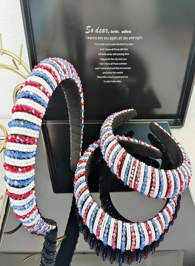 سوتشات طوق رأس سوتشات للاحتفال بيوم الاستقلال الأمريكي، مزين بأحجار الراين، بتصميم وطني مستوحى من العلم الأمريكي، بألوان الأحمر والأبيض والأزرق، وخطوط كريستالية، وطوق شعر ملتف، مثالي لحفلات ومناسبات يوم الاستقلال. - Image 3