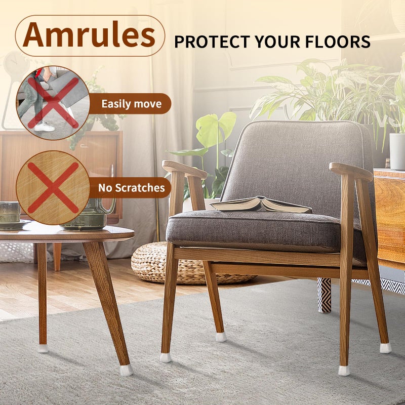 Amrules واقيات أرجل الكراسي المربعة من أمرولز، 28 قطعة، أغطية سيليكون لأرجل الكراسي لحماية السجاد والوسادات اللبادية من الخدوش والضوضاء (شفافة، مقاس صغير: 0.76-1.02 بوصة). - Image 5