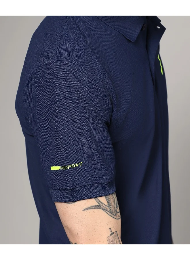 Campus Sutra Men's Navy Blue Solid Polo Activewear T-Shirt