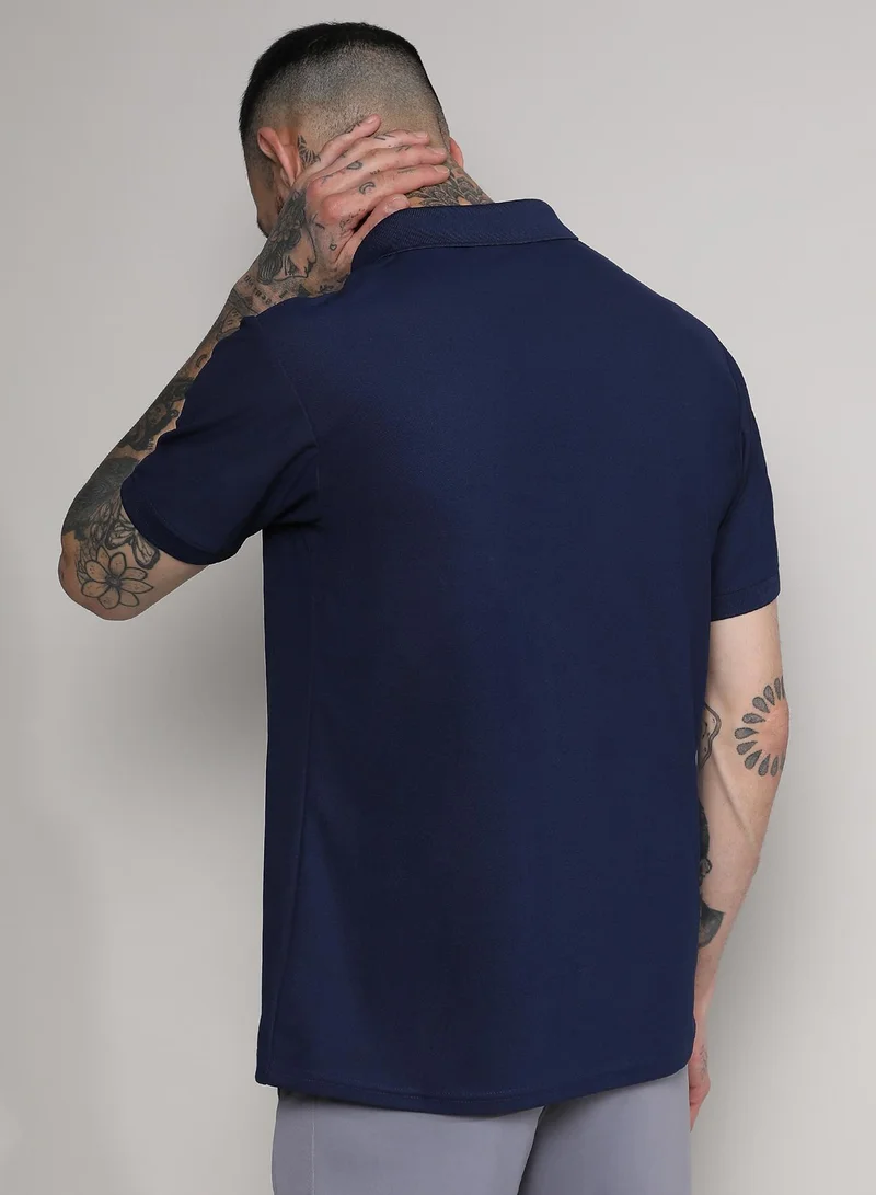 Campus Sutra Men's Navy Blue Solid Polo Activewear T-Shirt