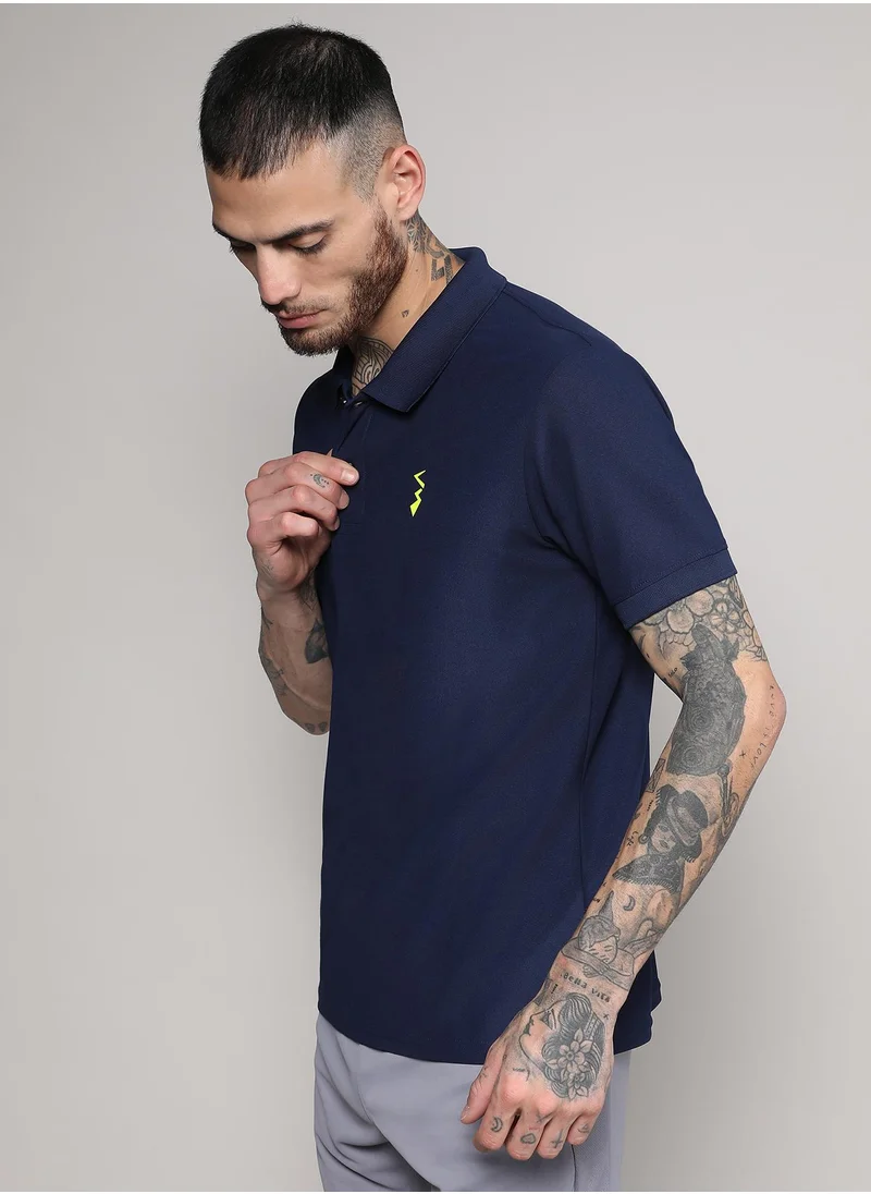 Campus Sutra Men's Navy Blue Solid Polo Activewear T-Shirt