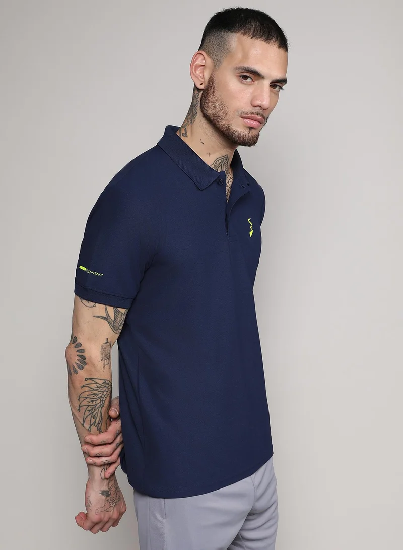 Campus Sutra Men's Navy Blue Solid Polo Activewear T-Shirt