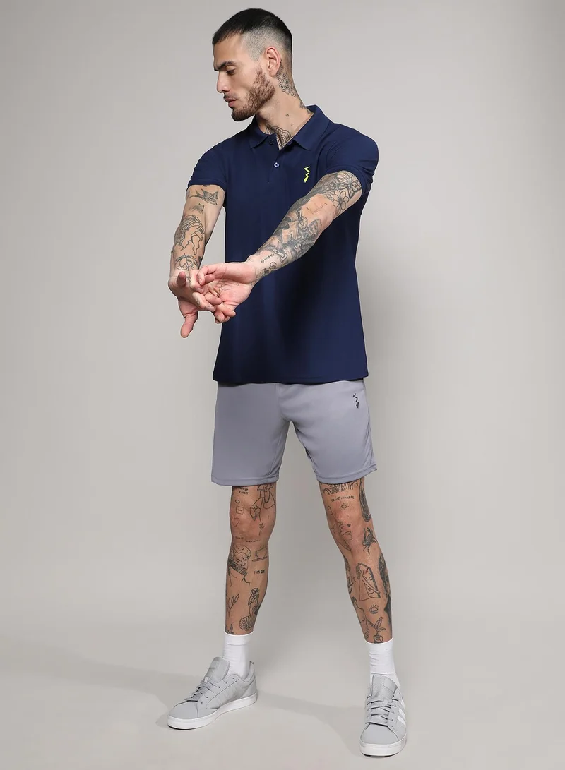 Campus Sutra Men's Navy Blue Solid Polo Activewear T-Shirt