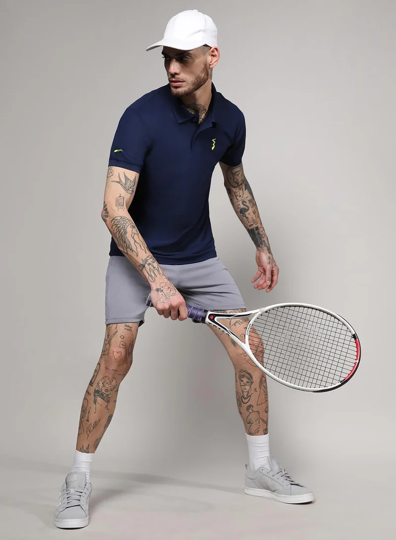 Campus Sutra Men's Navy Blue Solid Polo Activewear T-Shirt