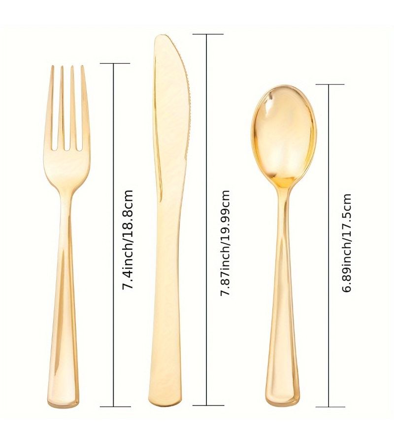 9 Pcs Golden Plastic Silverware Set Forks Spoons Knives Party Supplies - Image 3