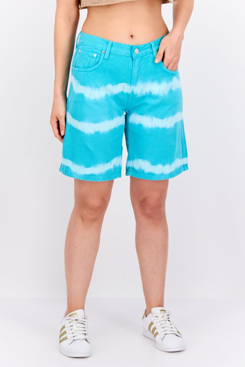 MANGO شورتات أساسية بتصميم تداخل الألوان للنساء، تركواز - Image 1