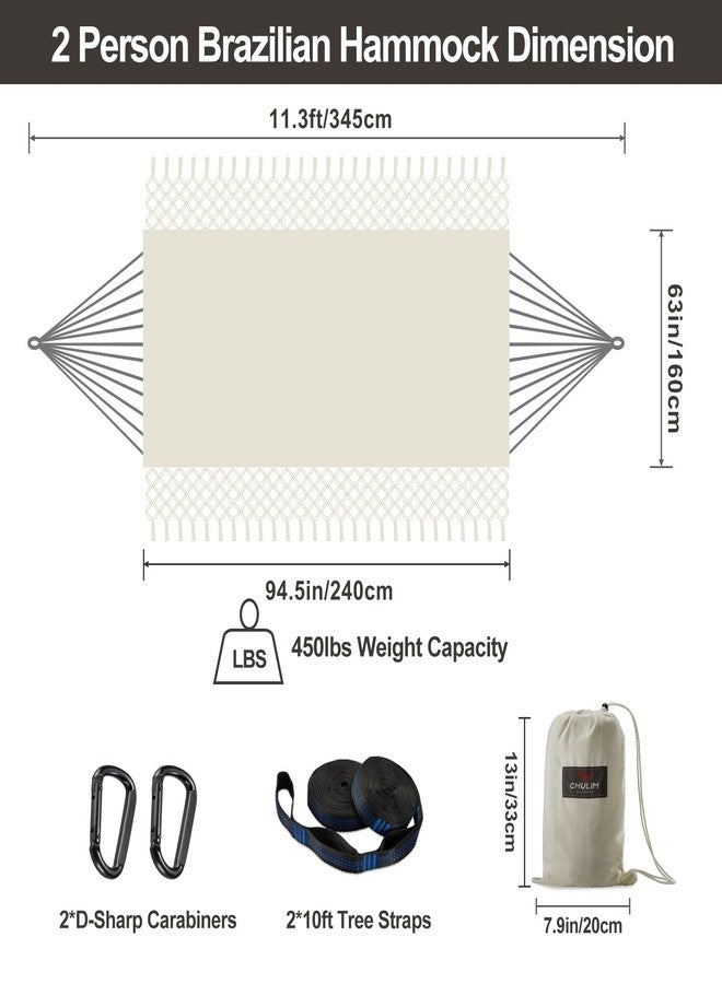 CHULIM Brazilian Double Hammock with Tree Straps,Extra Large 94x63IN,2 Persons Hammock for Backyard Patio Outdoor Indoor,450lbs Weight Capacity,Soft Woven Cotton Fabric - Natrual White with Tassels - Image 3
