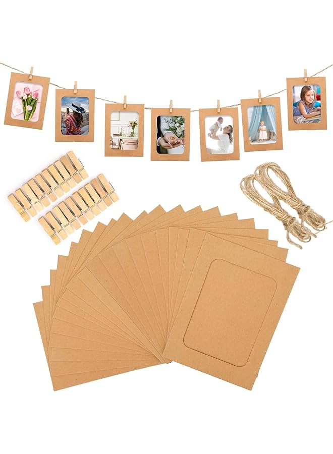 The Bros 20Pcs Paper Photo Frames, 4x6 Inch Kraft Paper Picture Frames, Hanging Photo Display Banner, DIY Clip Photo Display Holders for Home, Office, Wedding, and Party Decor - Image 1