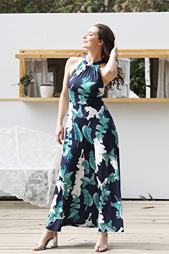 STYLEWORD Women's 2025 Summer Hawaiian Beach Maxi Dresses Tropical Off Shoulder Halter Neck Long Dress Spring Trendy Outfits(Floral 01,XL) - Image 4
