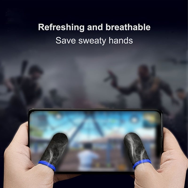 50 Game Finger Sleeves with 1 Light Blue Storage Box Anti Slip Esports Gaming Set Ultra Thin Mobile Gaming Finger Sleeves Sensitive Durable Breathable Comfortable Snug Fit Non Tight Sweat Proof Touchscreen Compatible for Precision Gaming - Image 5