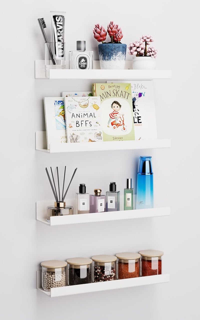 TPGP Viymgit 4 Pack White Adhesive Shelves, 15"x4" No Drill Acrylic Wall Shelves - Image 1