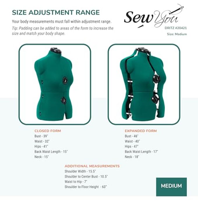 Dritz Sew You Adjustable Dress Form M/L, Sizes US 1218, Female Sewing Mannequin with Pinnable Body Torso, 12 Dials for Accurate Fitting & 360 Hem Guide - Image 3