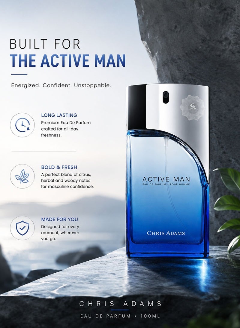 كريس أدمز مجموعة كريس آدامز من عطرين أكتيف مان أو دو بارفان 100 مل - عطر منشط للرجل العصري الواثق والديناميكي - Image 4