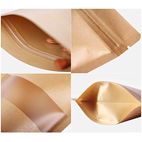 Kingrol 300 Pack 3.5 x 5.5 Inch Mini Kraft Paper Bags with Resealable Lock Seal Zipper &Transparent Window, Stand Up Food Bags - Image 4