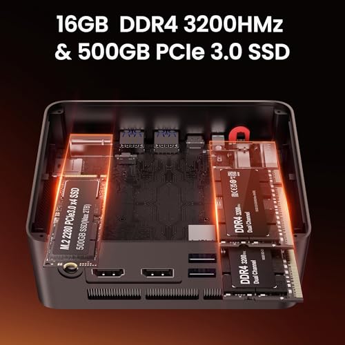 Beelink Mini PC, SER5 Pro 5825U AMD Ryzen 7 (Up to 4.5GHz) 16GB DDR4 500GB PCle 3.0 SSD Mini Desktop Computer, 2.5G LAN, Wifi6/BT5.2,HDMI/DP/Type-c/4K Triple Display Windows 11 Pro Micro PC - Image 4