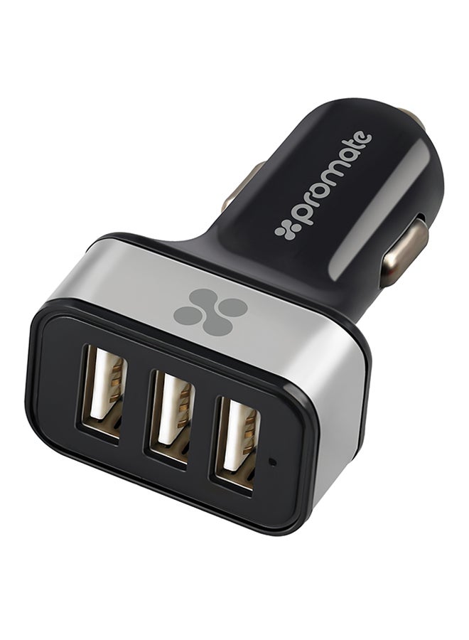 PROMATE 7.2 A Premium Aluminum 3 Port USB Car Charger For Smartphones And Tablets Silver - Image 2