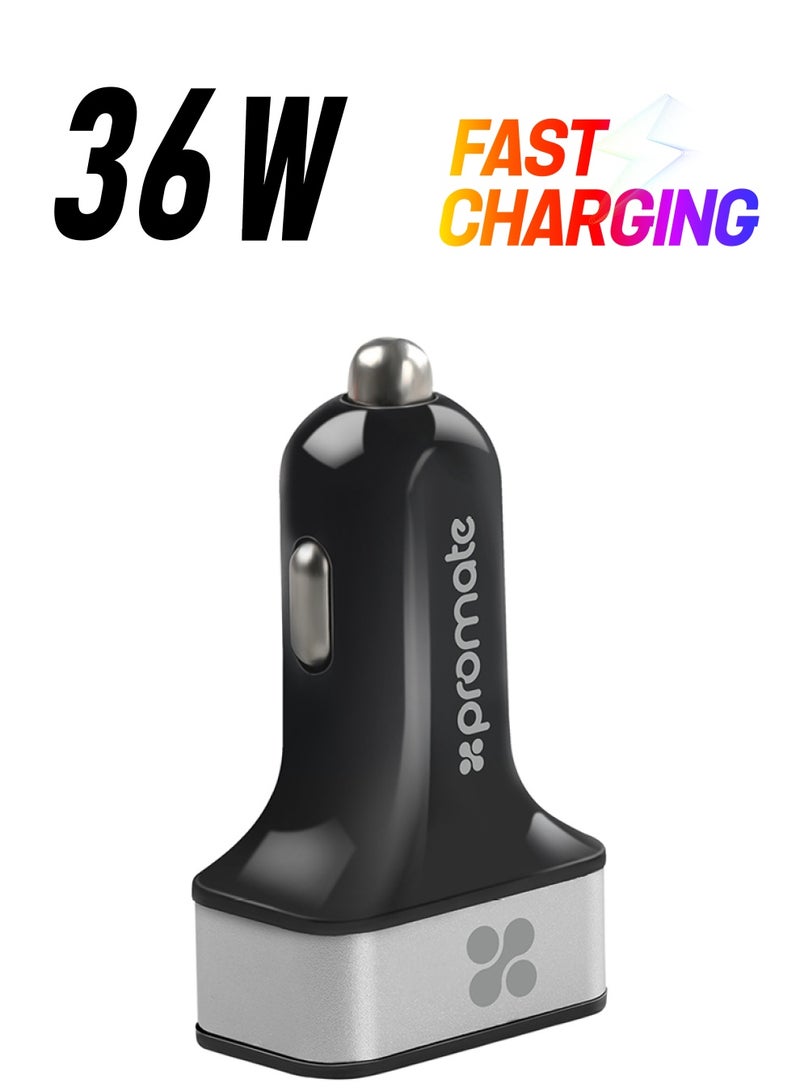 PROMATE 7.2 A Premium Aluminum 3 Port USB Car Charger For Smartphones And Tablets Silver - Image 1