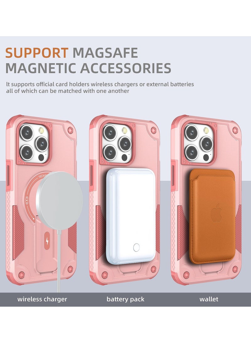 SOKAD Magnetic for iPhone 15 Pro Max Case with Stand. [Compatible with MagSafe] Built-in Kickstand, Rugged Protection Heavy Duty Shockproof Case (Pink) - Image 2