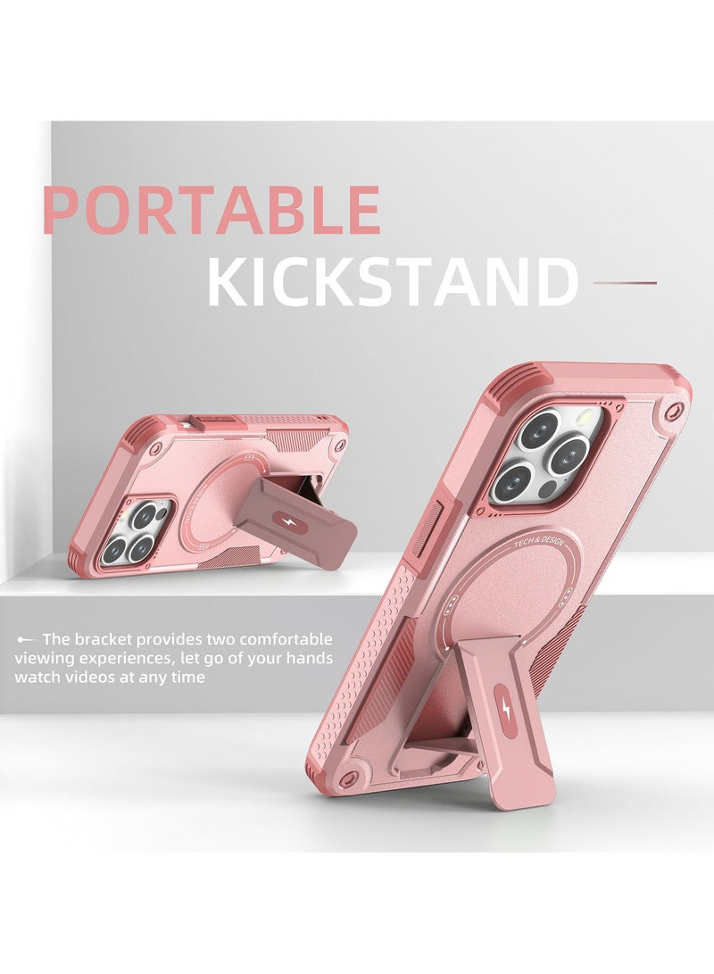 SOKAD Magnetic for iPhone 15 Pro Max Case with Stand. [Compatible with MagSafe] Built-in Kickstand, Rugged Protection Heavy Duty Shockproof Case (Pink) - Image 3