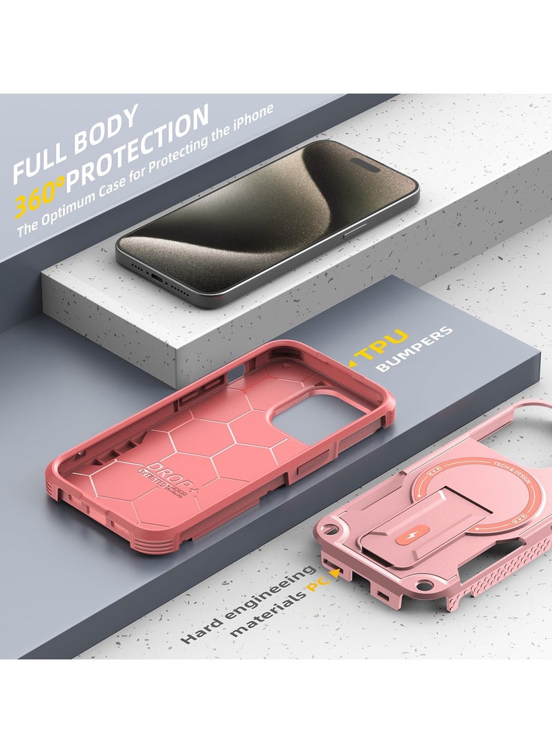 SOKAD Magnetic for iPhone 15 Pro Max Case with Stand. [Compatible with MagSafe] Built-in Kickstand, Rugged Protection Heavy Duty Shockproof Case (Pink) - Image 4