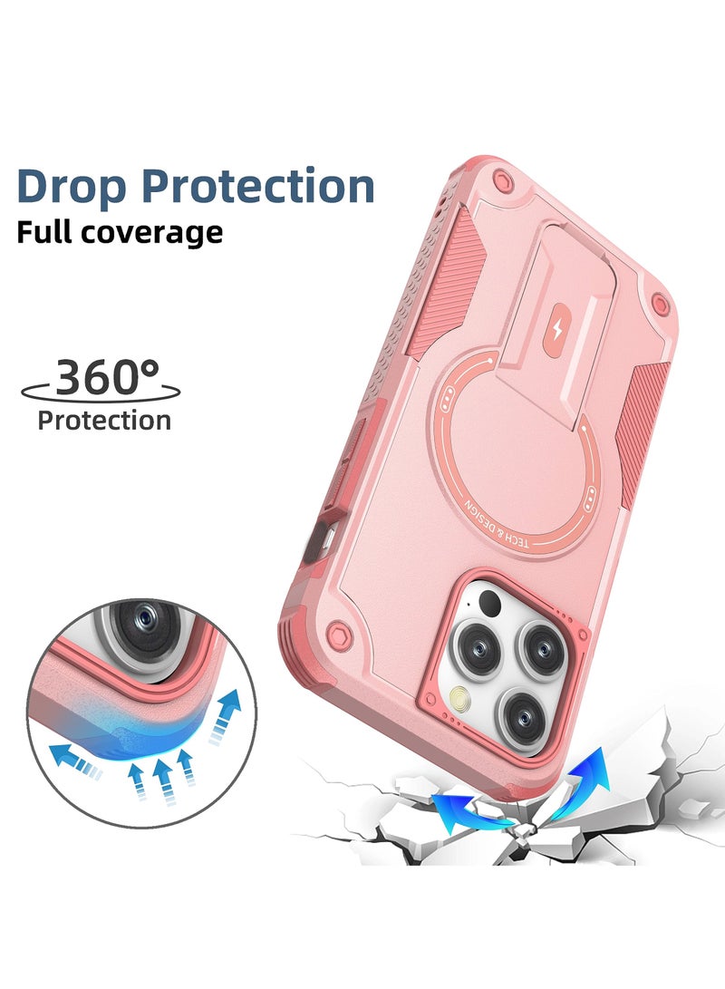 SOKAD Magnetic for iPhone 15 Pro Max Case with Stand. [Compatible with MagSafe] Built-in Kickstand, Rugged Protection Heavy Duty Shockproof Case (Pink) - Image 5