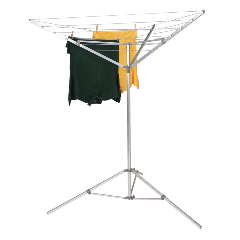 Household Essentials Household Essentials Portable Umbrella Clothesline 64 Ft of Hanging Space PreStrung with Stable Base Silver