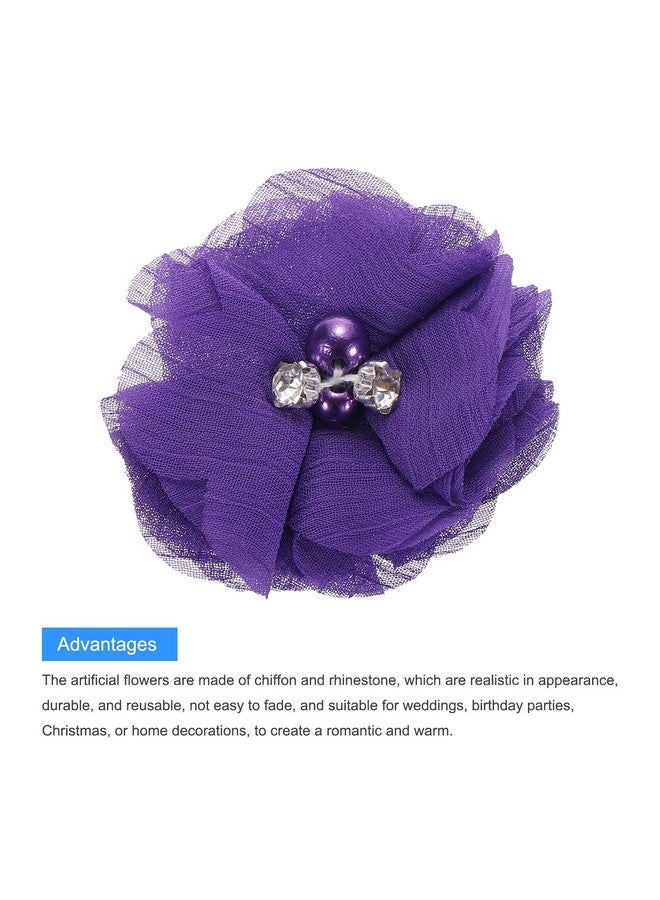 MECCANIXITY Artificial Rhinestone Chiffon Flower Heads, Purple Faux Flowers 2 Inch for DIY Craft Wedding and Party Decoration Pack of 20 - Image 4