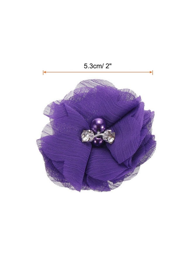 MECCANIXITY Artificial Rhinestone Chiffon Flower Heads, Purple Faux Flowers 2 Inch for DIY Craft Wedding and Party Decoration Pack of 20 - Image 2