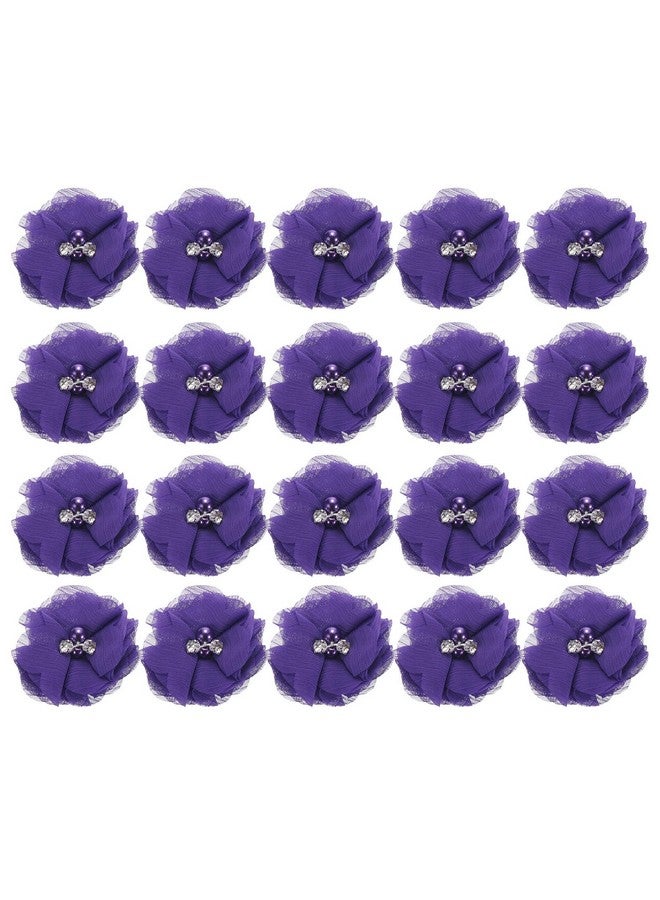 MECCANIXITY Artificial Rhinestone Chiffon Flower Heads, Purple Faux Flowers 2 Inch for DIY Craft Wedding and Party Decoration Pack of 20 - Image 1