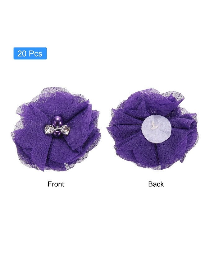 MECCANIXITY Artificial Rhinestone Chiffon Flower Heads, Purple Faux Flowers 2 Inch for DIY Craft Wedding and Party Decoration Pack of 20 - Image 3